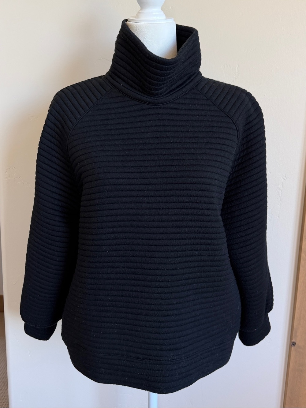 EMIN & PAUL Black Quilted Rib Funnel Neck Pullover Sweater | Size S